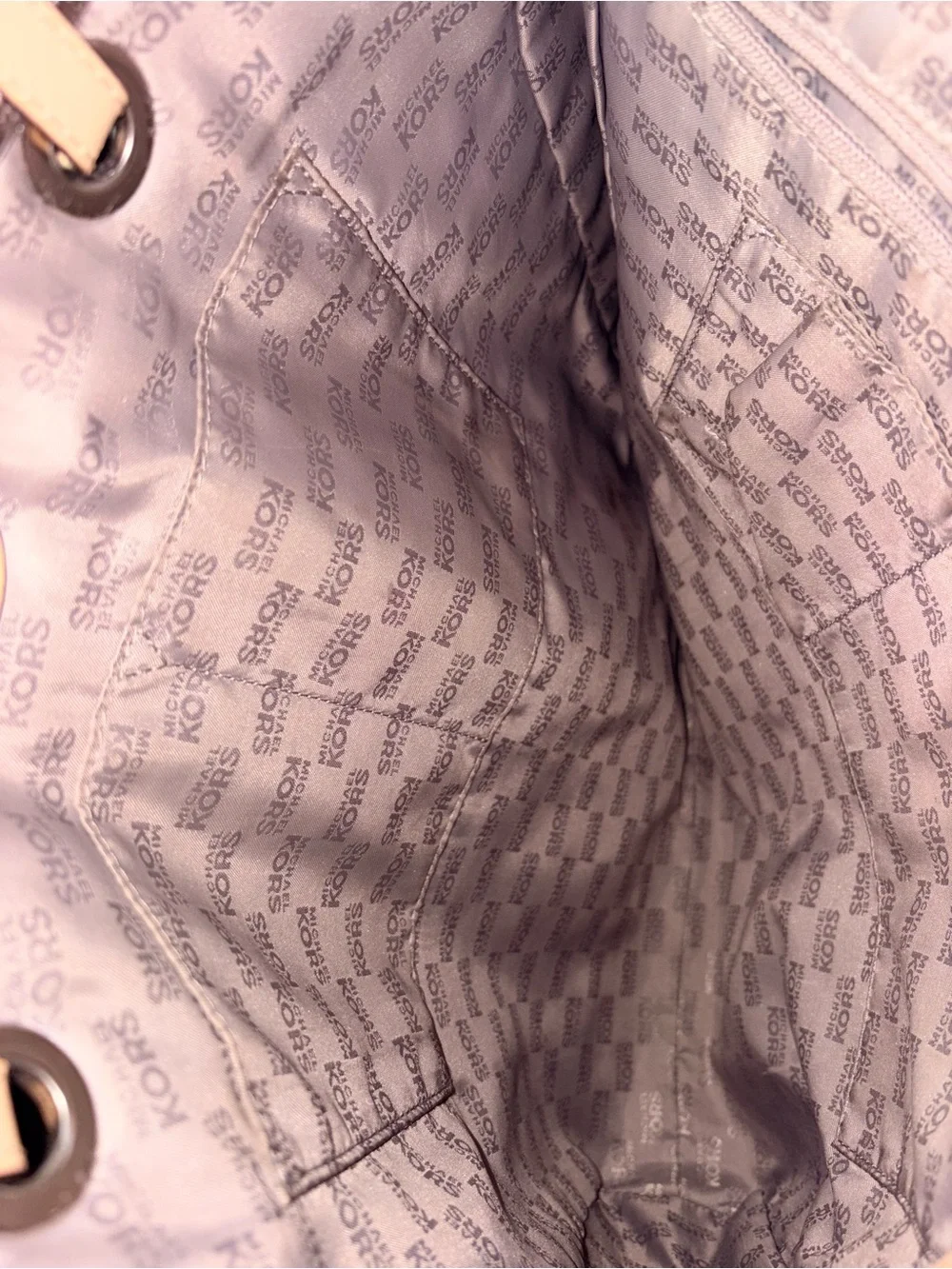 Michael Kors Metallic Bronze MK Logo Tote with Tan Leather Straps